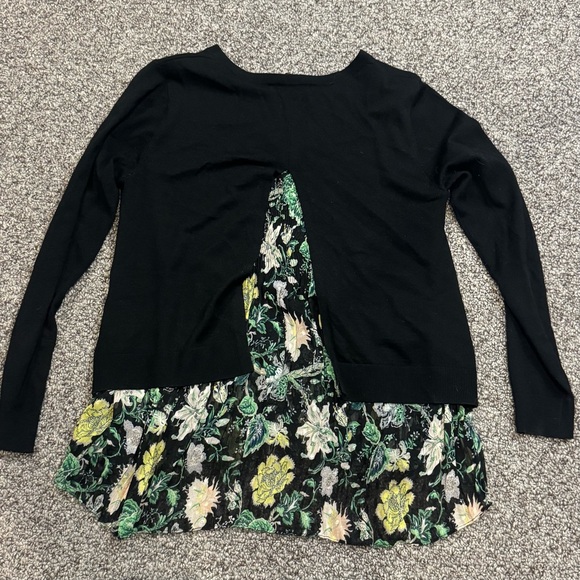 Club Monaco Black Top with Green Floral Hem - Picture 7 of 7